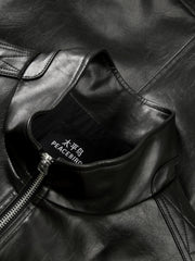 Men's Biker-Style Black Stand-Collar PU Leather Jacket