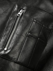 Men's Biker-Style Black Stand-Collar PU Leather Jacket