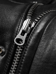Men's Casual Pebbled Waxed Cowhide Aviator Leather Jacket