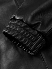 Men's Harrington-Style Black Cowhide-Grain Lambskin Leather Jacket