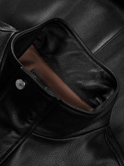 Men's Casual Pebbled Lambskin Leather Jacket with Inverted-T Cut