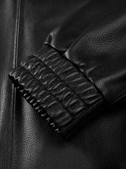 Men's Casual Pebbled Lambskin Leather Jacket with Inverted-T Cut