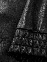 Men's Casual Pebbled Lambskin Leather Jacket with Inverted-T Cut