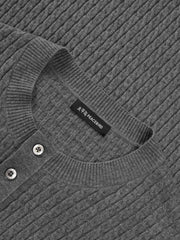 Men's Casual Solid Henley Cable-Knit Sweater