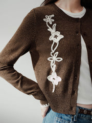 Women's Casual Cropped Embroidered Knit Cardigan