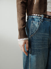 Women's Casual Cropped Embroidered Knit Cardigan