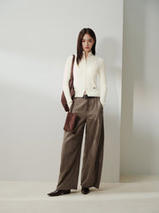 Women's Minimalist Cropped Cable-Knit Cardigan