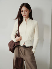 Women's Minimalist Cropped Cable-Knit Cardigan