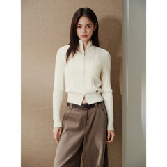 Women's Minimalist Cropped Cable-Knit Cardigan