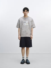 Men's Washed Distressed T-Shirt with Patchwork