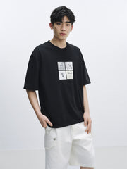 Men's Washed Distressed T-Shirt with Patchwork