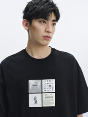 Men's Washed Distressed T-Shirt with Patchwork