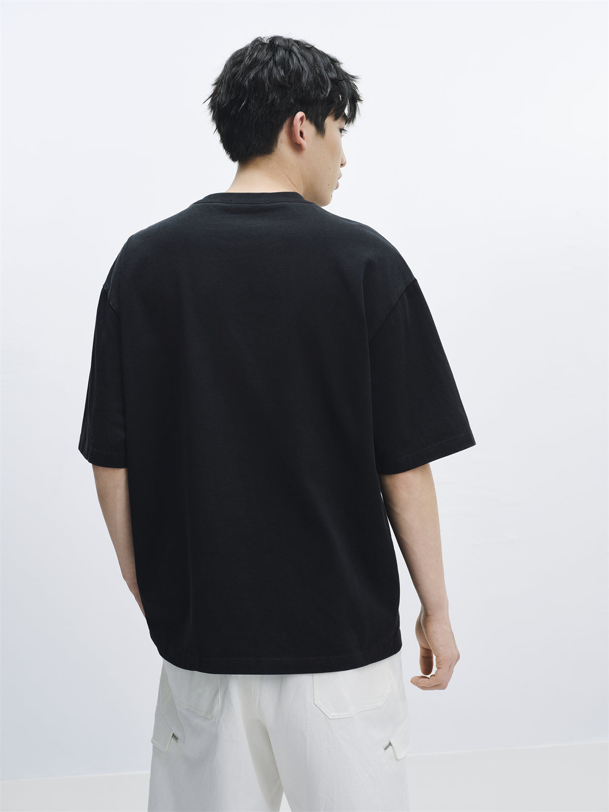 Men's Washed Distressed T-Shirt with Patchwork