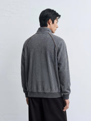Men's Casual Gray Stand-Collar Sweatshirt Cardigan