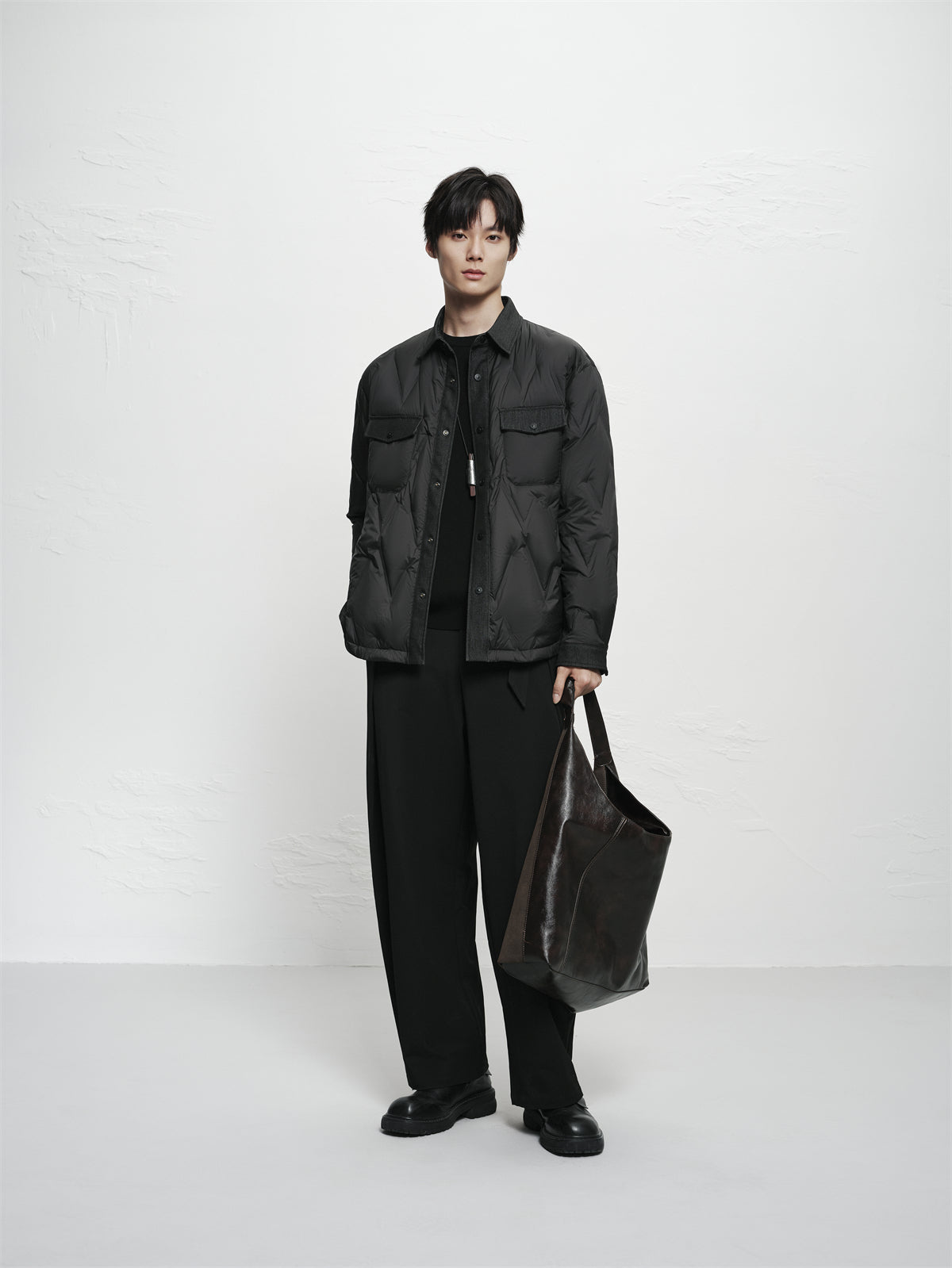 Men's Goose Down Denim-Panel Shirt Jacket