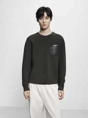 Men's Solid Knit Sweater with PU Pocket