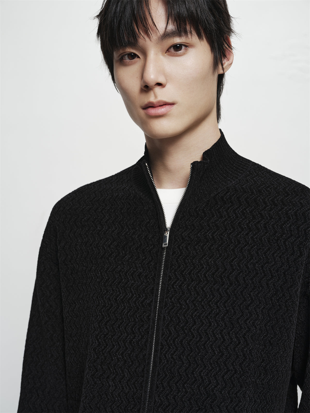 Men's Chenille Jacquard Zip-Up Cardigan