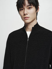 Men's Chenille Jacquard Zip-Up Cardigan
