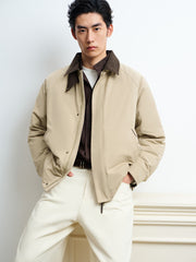 Men's Casual Corduroy Contrast-Collar Jacket-Style Down Jacket