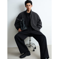 Men's Casual Dark Blue Stand-Collar Padded Jacket