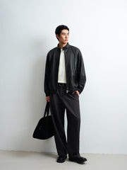 Men's Harrington-Style Black Cowhide-Grain Lambskin Leather Jacket