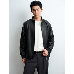 Men's Harrington-Style Black Cowhide-Grain Lambskin Leather Jacket