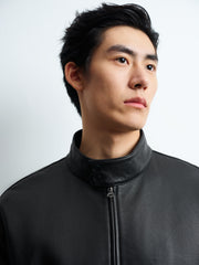 Men's Harrington-Style Black Cowhide-Grain Lambskin Leather Jacket