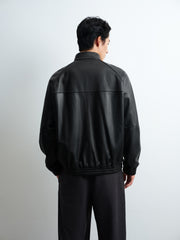 Men's Harrington-Style Black Cowhide-Grain Lambskin Leather Jacket