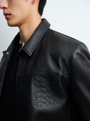 Men's Casual Lambskin Leather Jacket with Detachable Down Vest Liner