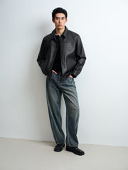 Men's Casual Lambskin Leather Jacket with Detachable Down Vest Liner