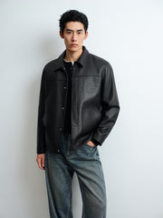 Men's Casual Lambskin Leather Jacket with Detachable Down Vest Liner