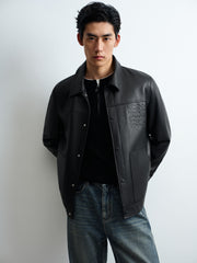 Men's Casual Lambskin Leather Jacket with Detachable Down Vest Liner