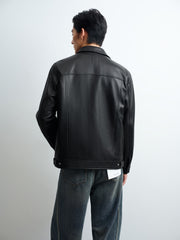 Men's Casual Lambskin Leather Jacket with Detachable Down Vest Liner