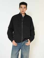 Men's Casual Black Stand-Collar Zip Jacket