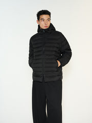 Men's Casual Black Channel-Quilted Down Jacket