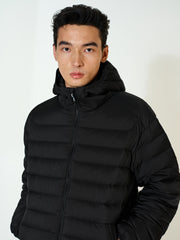 Men's Casual Black Channel-Quilted Down Jacket