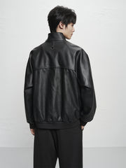 Men's Oversized Stand-Collar PU Jacket