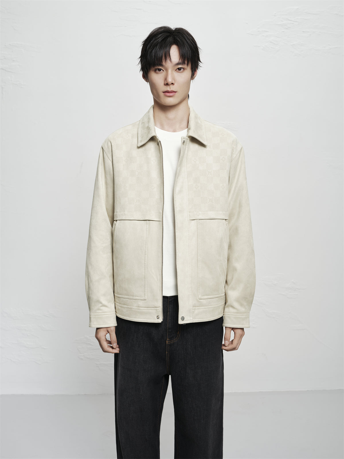 Men's Jacquard Faux Suede Down Jacket