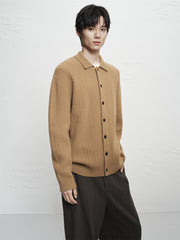 Men's Brown Textured Wool Knit Cardigan