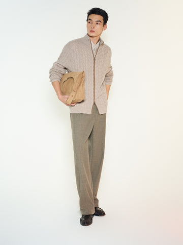 Men's Casual Stand-Collar Cable-Knit Textured Sweater