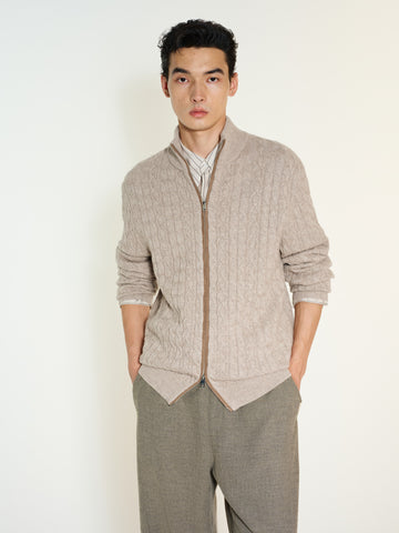 Men's Casual Stand-Collar Cable-Knit Textured Sweater