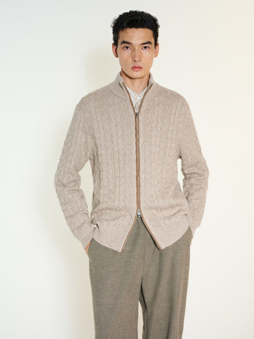 Men's Casual Stand-Collar Cable-Knit Textured Sweater