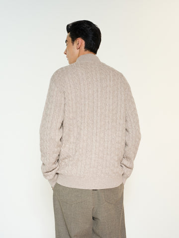 Men's Casual Stand-Collar Cable-Knit Textured Sweater