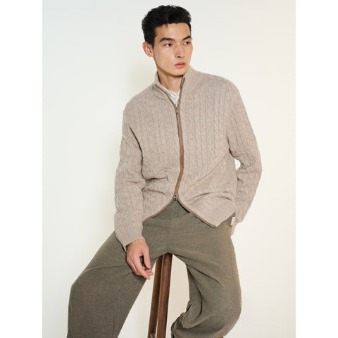 Men's Casual Stand-Collar Cable-Knit Textured Sweater