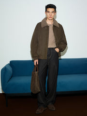 Men's Casual PU Leather Fleece-Collar Jacket-Style Down Jacket