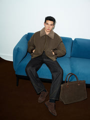 Men's Casual PU Leather Fleece-Collar Jacket-Style Down Jacket