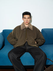 Men's Casual PU Leather Fleece-Collar Jacket-Style Down Jacket