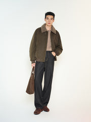 Men's Casual PU Leather Fleece-Collar Jacket-Style Down Jacket