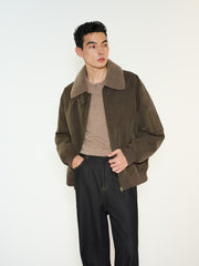 Men's Casual PU Leather Fleece-Collar Jacket-Style Down Jacket