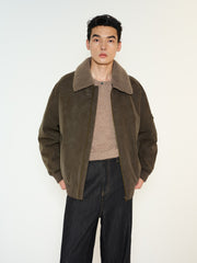 Men's Casual PU Leather Fleece-Collar Jacket-Style Down Jacket